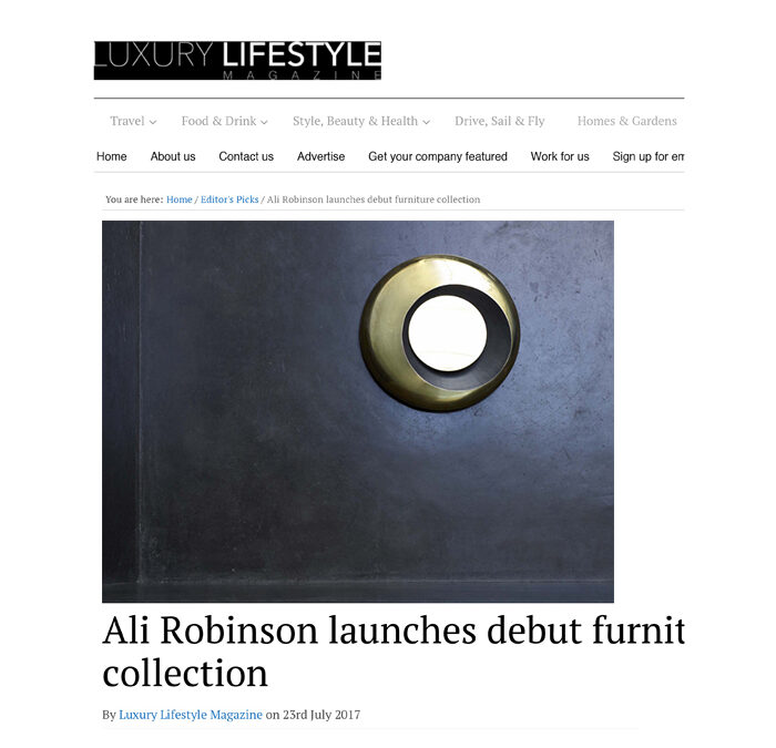 Designer Profile article on Ali Robinson in the Luxury Lifestyle online magazine