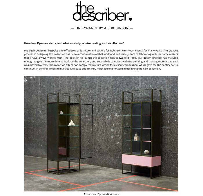 Designer Profile article on Ali Robinson in The Describer magazines